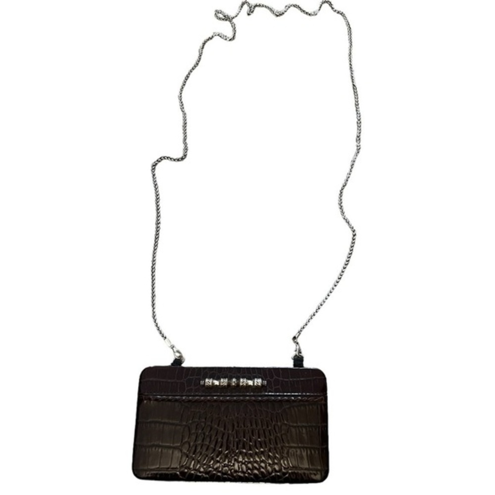NWOT Brighton Brown Croc Embossed Leather Hinged Wallet Card Case on Chain